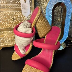 ShuShop Pink and Tan Woven Wedges